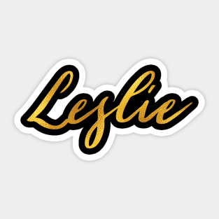 Leslie Name Hand Lettering in Faux Gold Letters Sticker